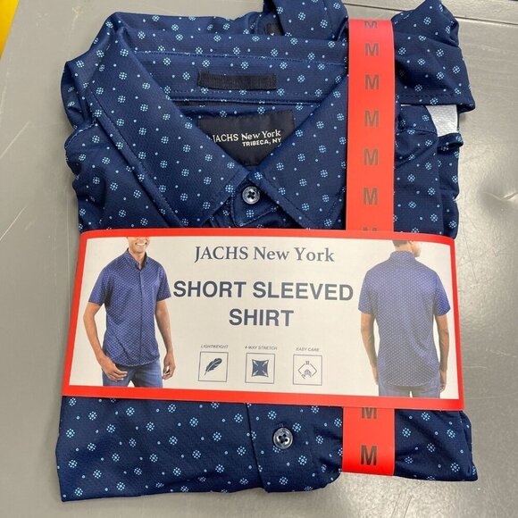 NEW Jachs New York Men's M Short Sleeved Shirt Blue Polka Dot Button up - Picture 2 of 6
